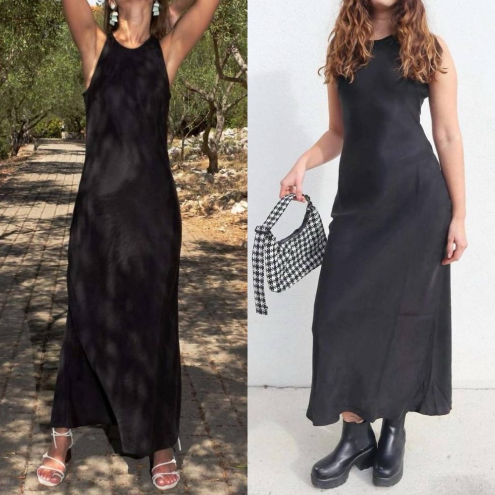 Untitled in Motion Atlantis Dress Maxi Midi Black Sateen Extra Small